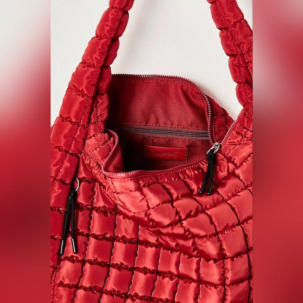 FP Movement Sour Cherry Red Quilted Carryall Tote Hobo Bag Free People Shoulder - Picture 4 of 9